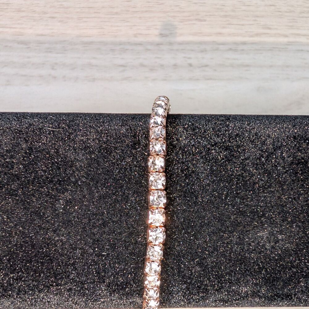Rose Gold Rhinestone Tennis Bracelet Stretch Bangle Clear Crystal